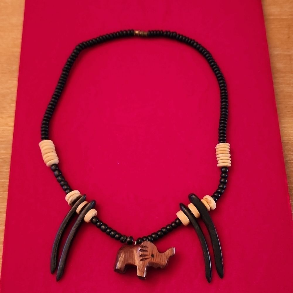 Vintage Carved Wooden Elephant Necklace